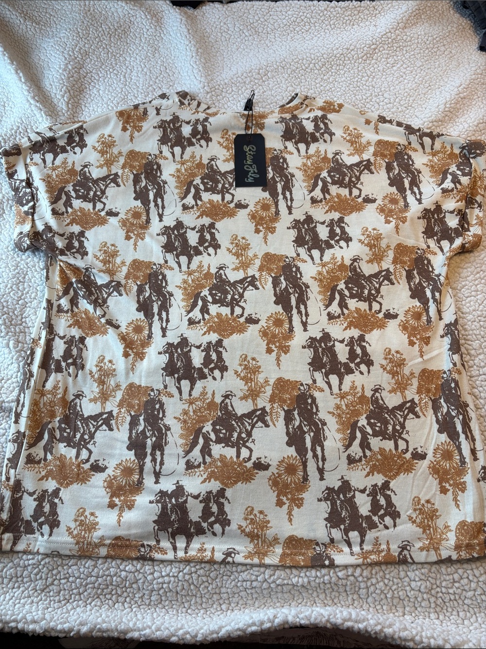 Gypsy Heart Western Rodeo Print T-Shirt - Cream & Brown